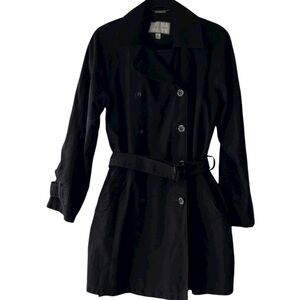 London Fog Vintage Black Single Breasted Trench Coat Sz M EUC 90’s Retro Classic